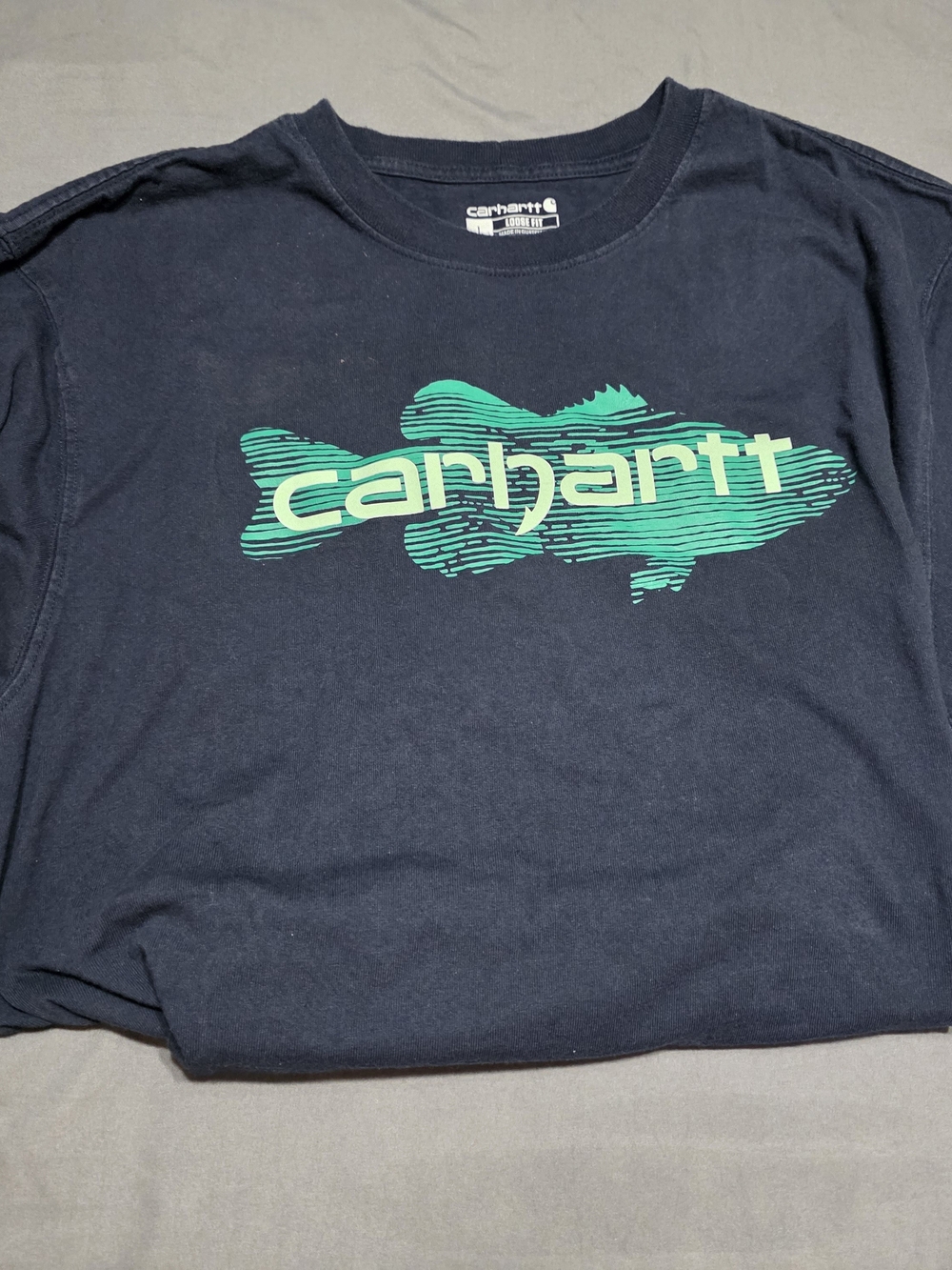 Carhartt Kids Navy Tee with Green Fish Logo